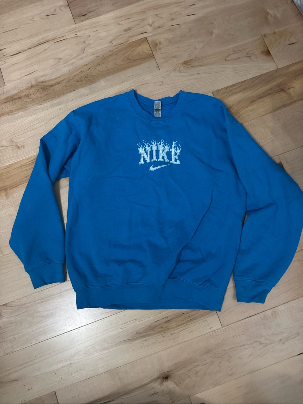 Gildan Bright Blue Crewneck Sweatshirt with White Flame Logo